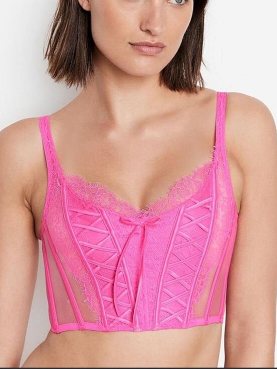 Victoria's Secret Other - Victoria's Secret Hot Pink Lace Longline Corset Bralette Large